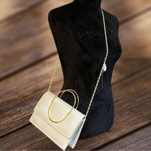 Y&S Ivory with Gold Tone Chain Shoulder Cross Body Clutch Bag